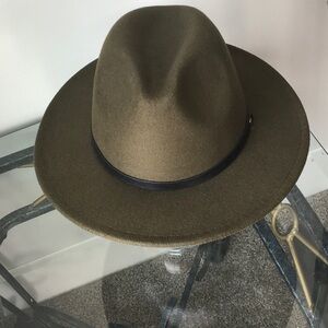 Logan Green Fedora Hat with Wide Brim and Pinched Crown